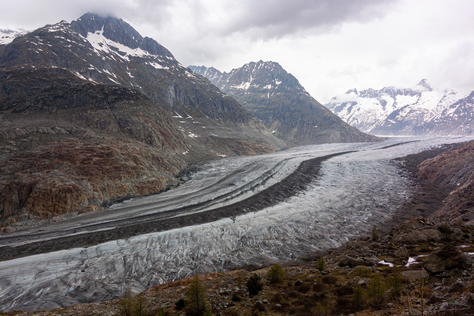  Vue du glacier depuis les sentiers de la rive gauche.
