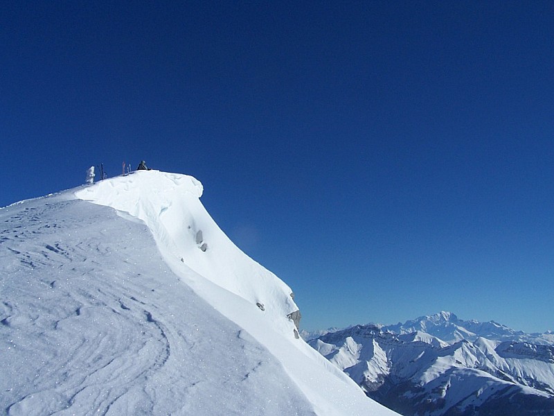Mont Colombier : Sommet du Colombier, Mt Blanc en arrière plan.
