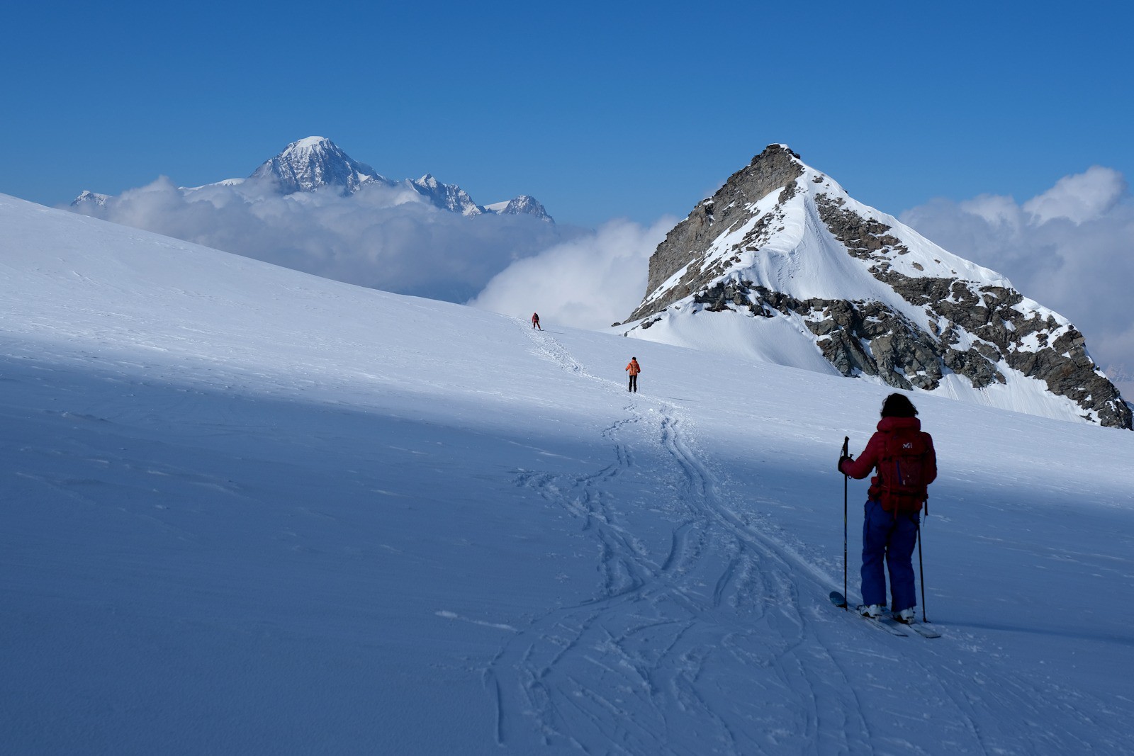 Partie de Pousse bâtons face au Mont Blanc.