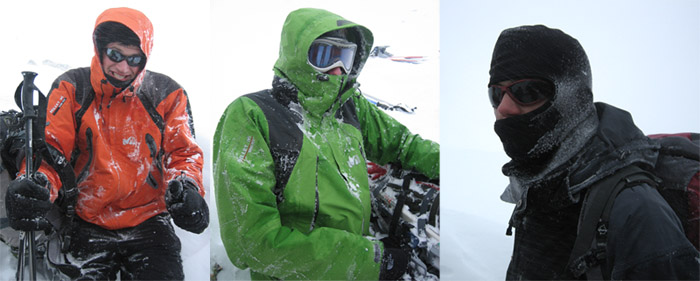 Tempête : Peter, Palmito et Remy subissent les rafales de vent sous la crête de la Ponsonnière.