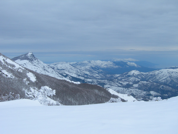 Panorama depuis Punta Caldane : San Pedrone à gauche, vallée d'Orezza au centre et Cap Corse au fond