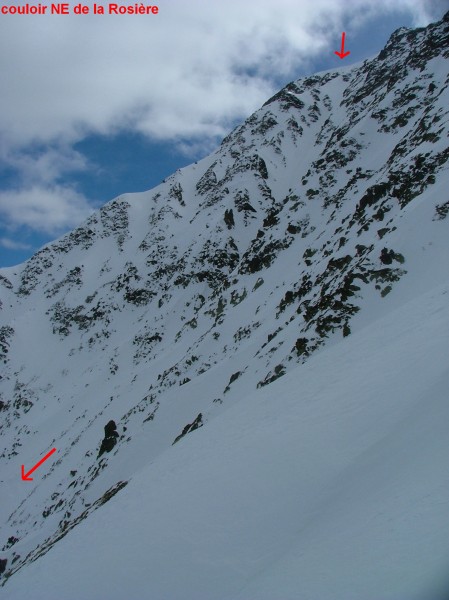 couloir NE de la Rosière : les  2/3 supérieurs du couloir vus en remontant au col de la Baisse