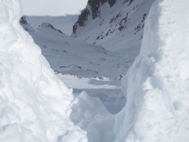couloir N : vue plongeante depuis le col