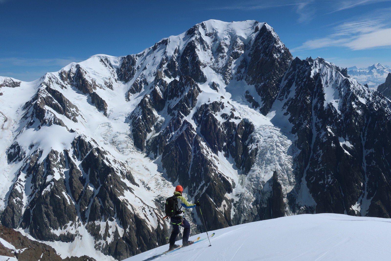 Attaque de la descente face au Mont Blanc
