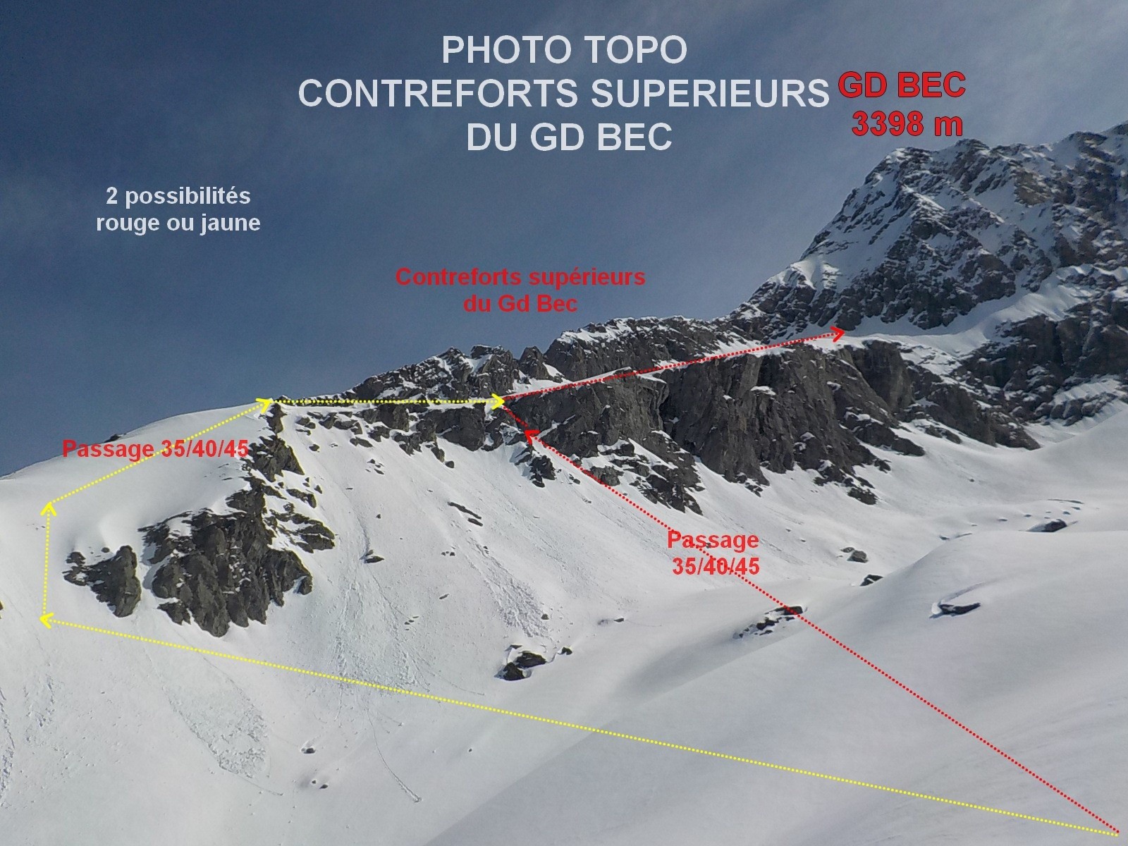 topo en bas les contreforts inférieurs. En rouge la brèche.&nbsp;