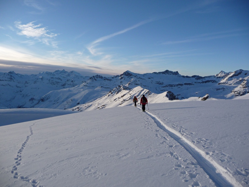 Descente panoramique : Fin de journée sur le glacier du Mulinet