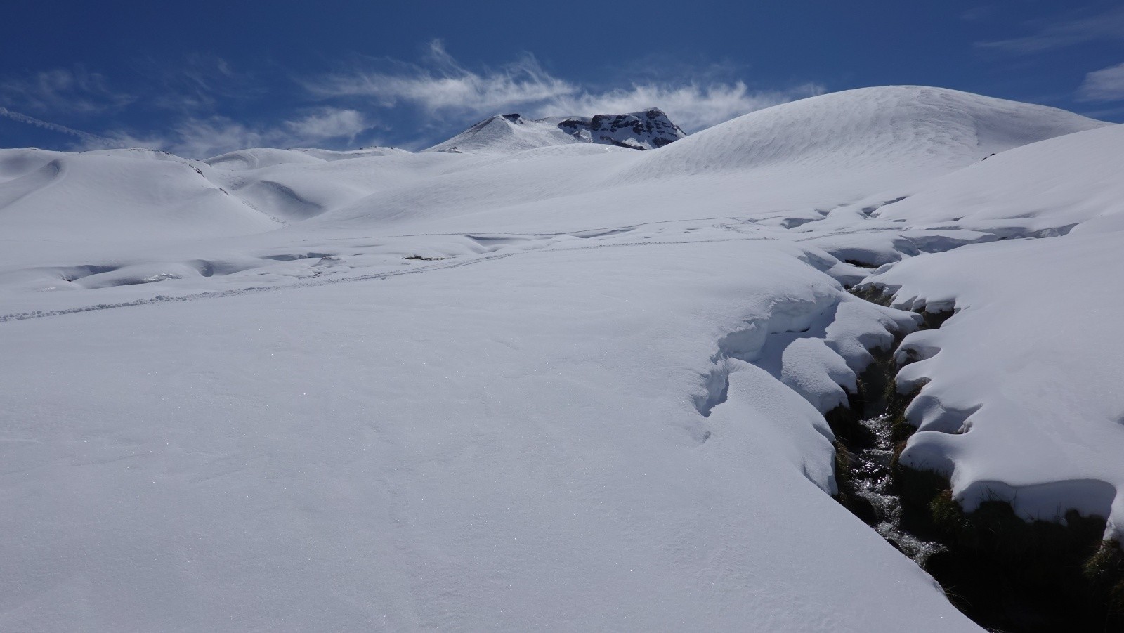 Le vallon d'Aguas Calientes sous le volcan Chillan Viejo