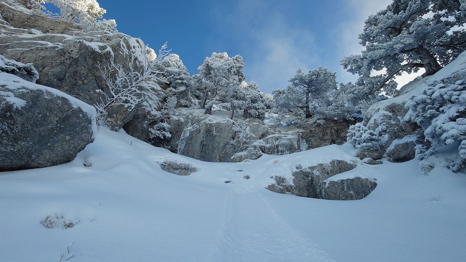 la petite crique sommitale en cul de sac (quoique, avec des crampons j'aurais tenté la rampe qui part à droite)