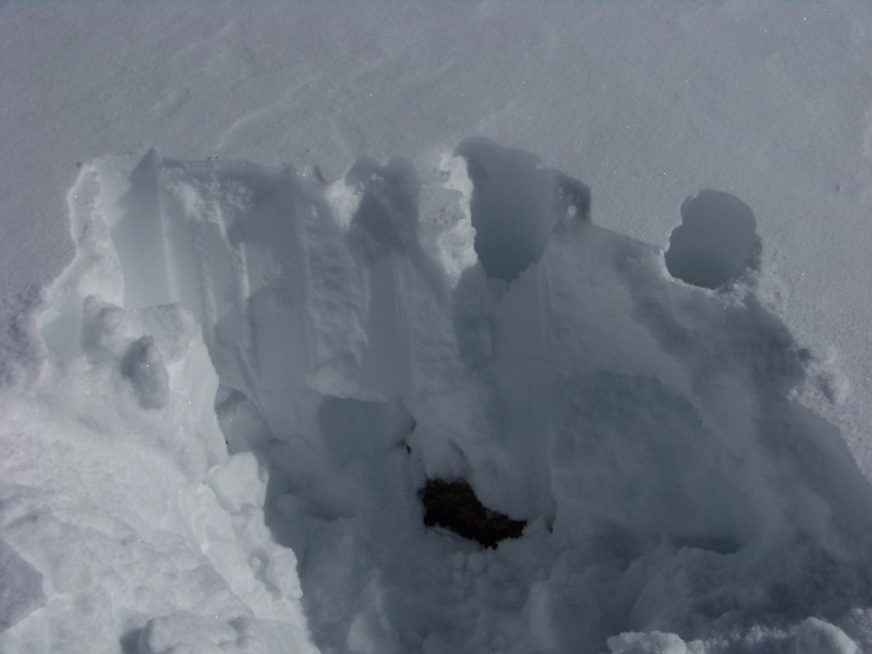 pte de l'écorchoir : coupe de neige en bas de la face : 40cm de neige tassée sur 30cm de neige sans cohésion sur les rochers. Orientation SW