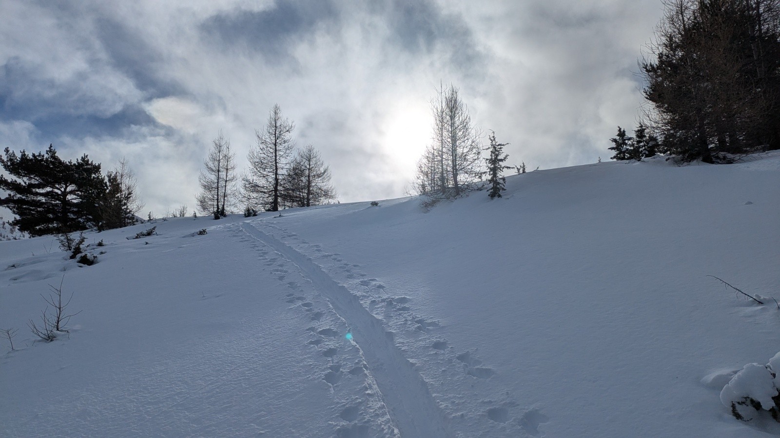 Belle trace de montée dans la poudreuse 