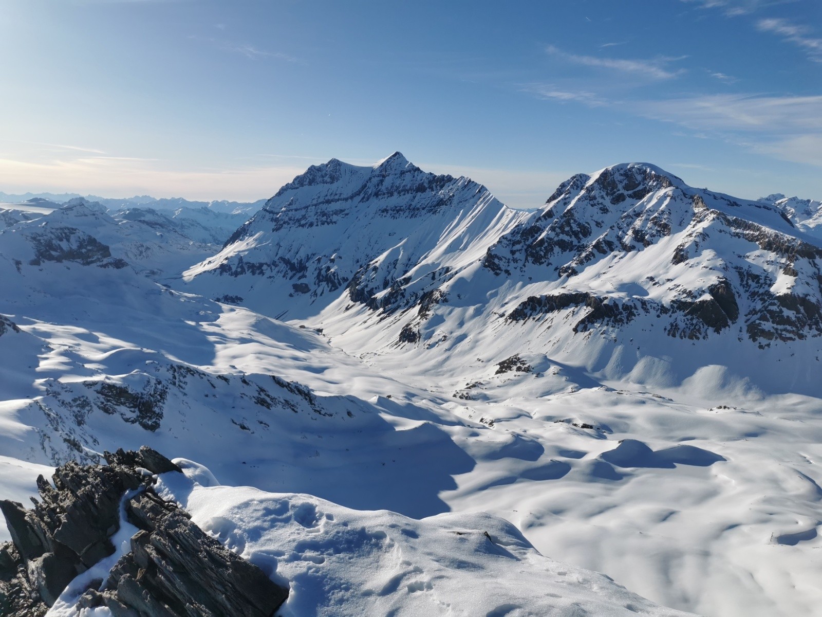 Grande Casse, Grande motte, refuge de la Leisse, depuis la Sana.