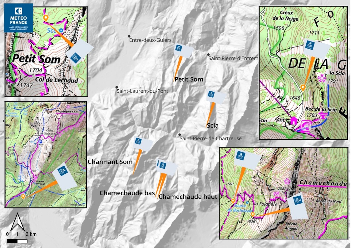 Cartes des différents emplacements de mesures