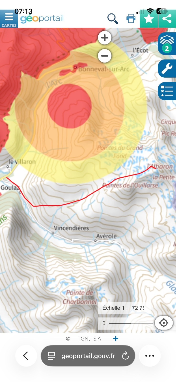 #6 La carte pour le survol des drones de la zone, en rouge la trace GPS La carte pour le survol des drones de la zone, en rouge la trace GPS
