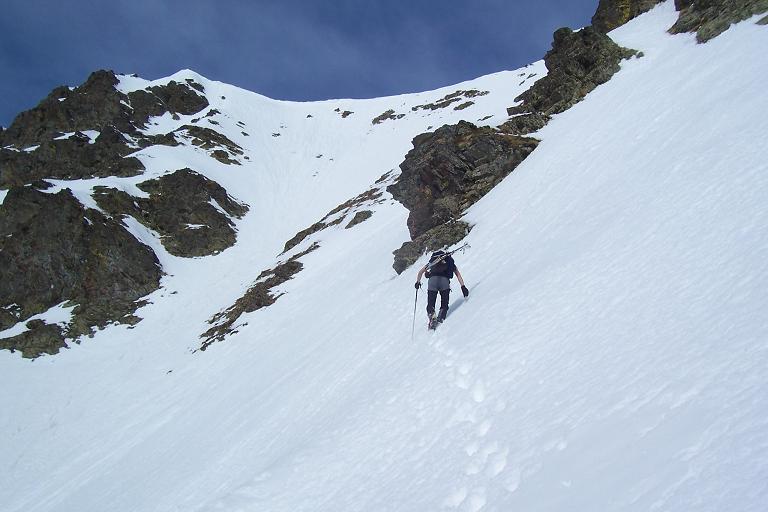 Dans la face : entre les couloirs du bas et celui du haut