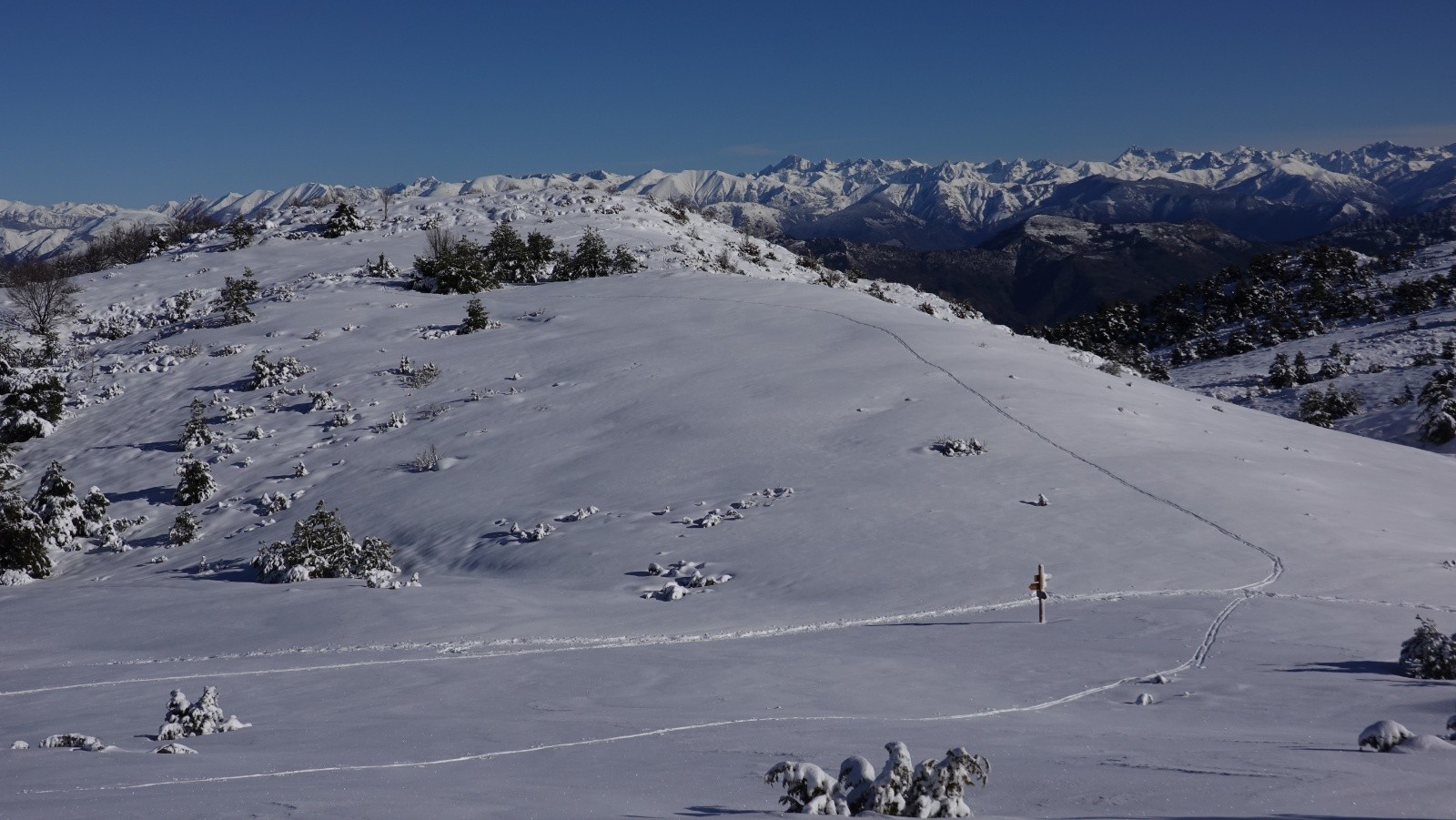 Panorama en début d'ascension sur le Mercantour bien enneigé