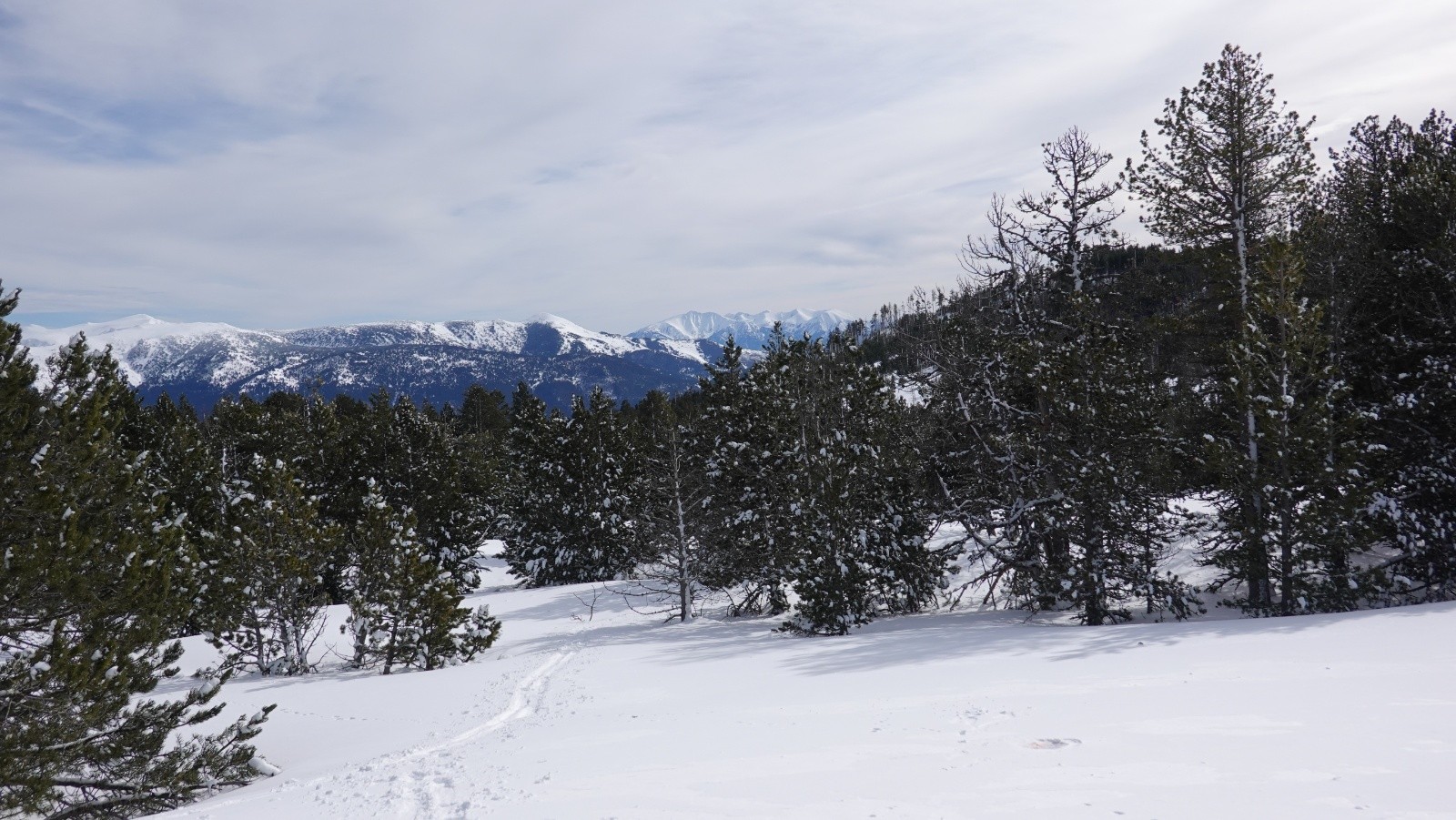 Poudreuse humide vers 2100m avec panorama sur le Canigó