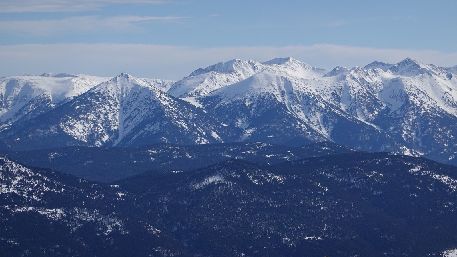 Panorama au téléobjectif sur le Pic Gallinas, le Col Mitja, le Puig Rodon, Pic del Gégant, Pic de l'Infern