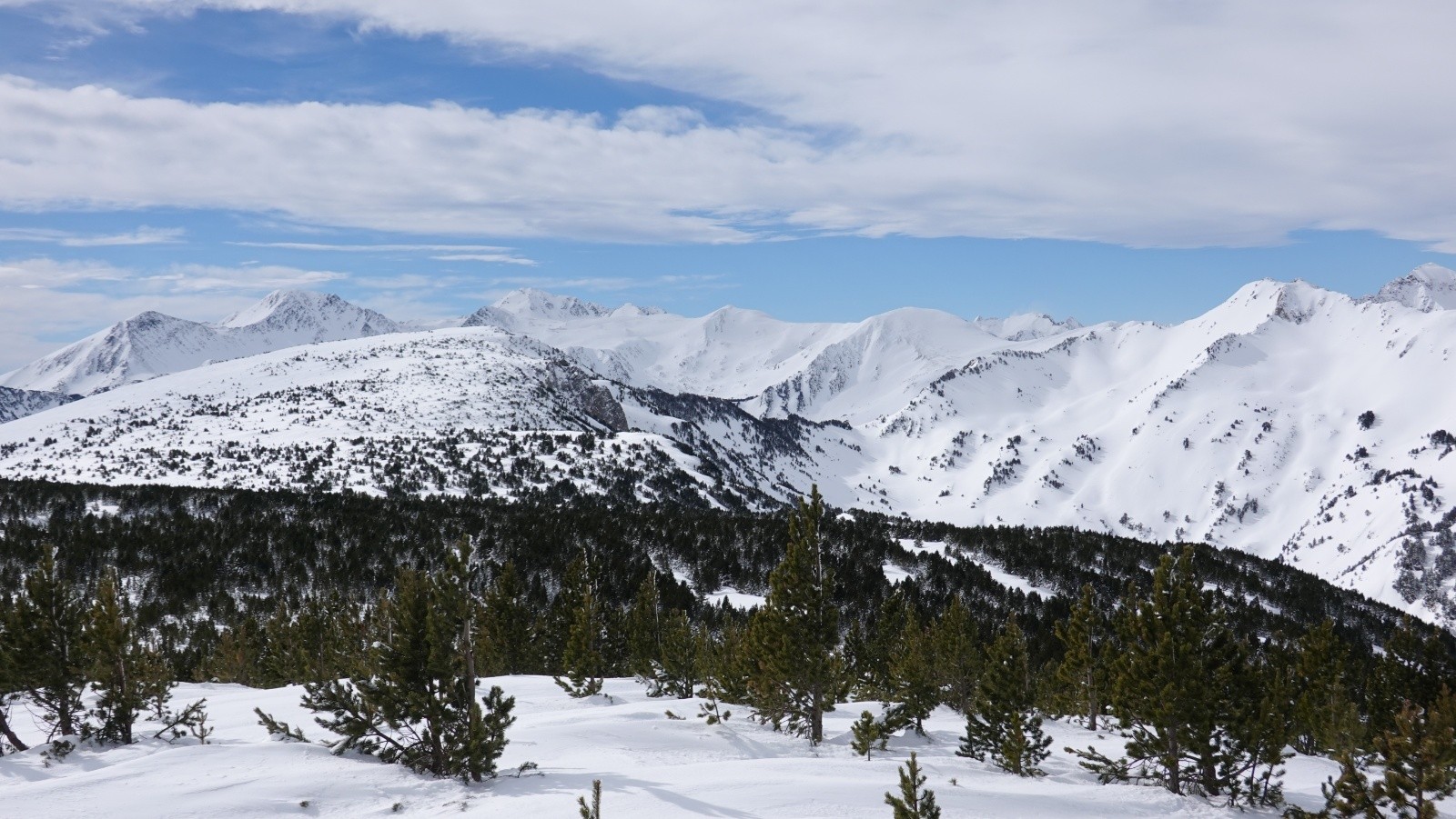 Panorama sur les deux Péric, Puig de la Portella Gran, Pic de l'Homme Mort, Pic de Mortiers, Puig de Terrers et au premier plan le Puig del pla de Bernat