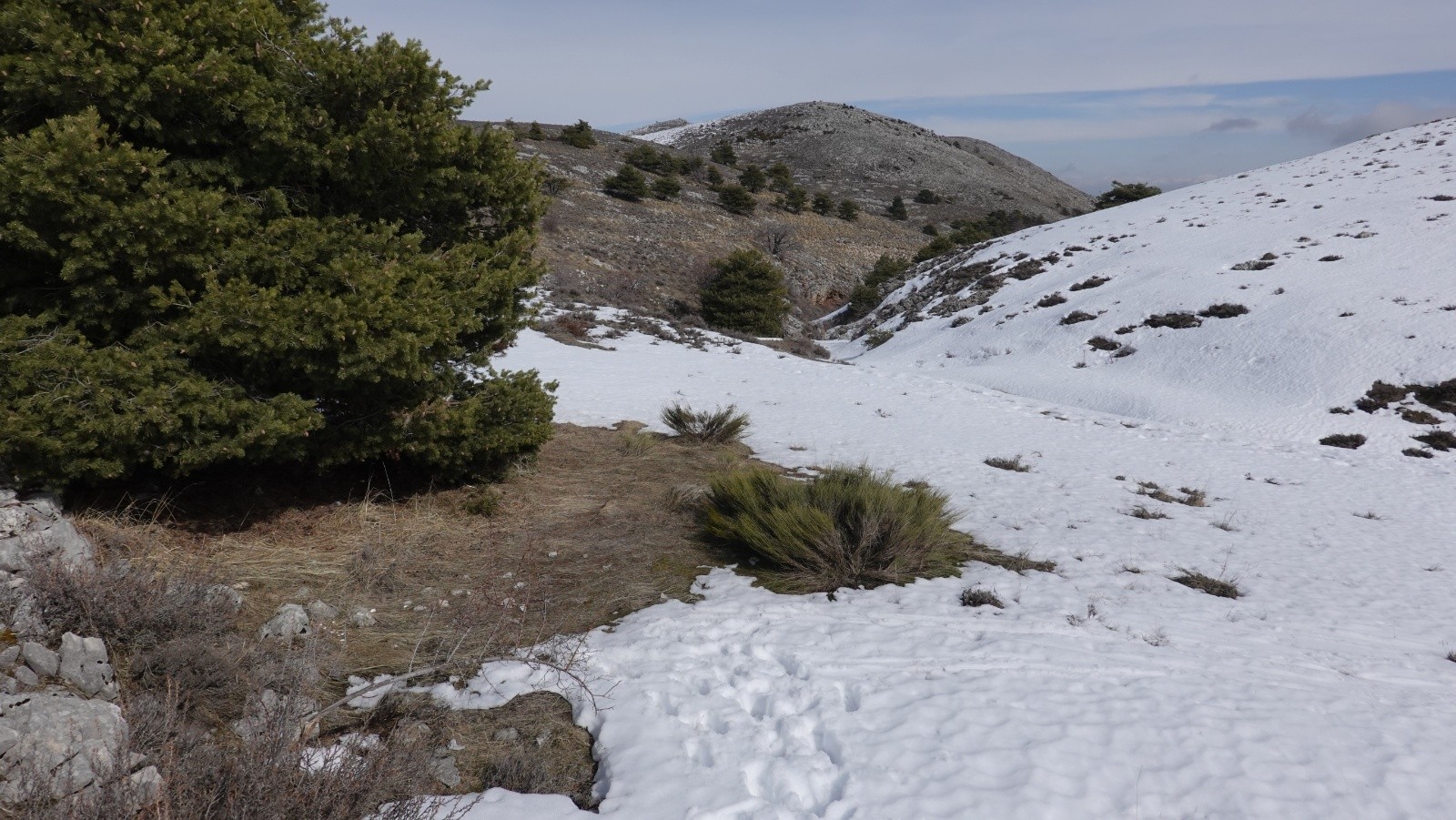 Pause déjeuner au fond de la Combe d'Henry à la limite de l'enneigement