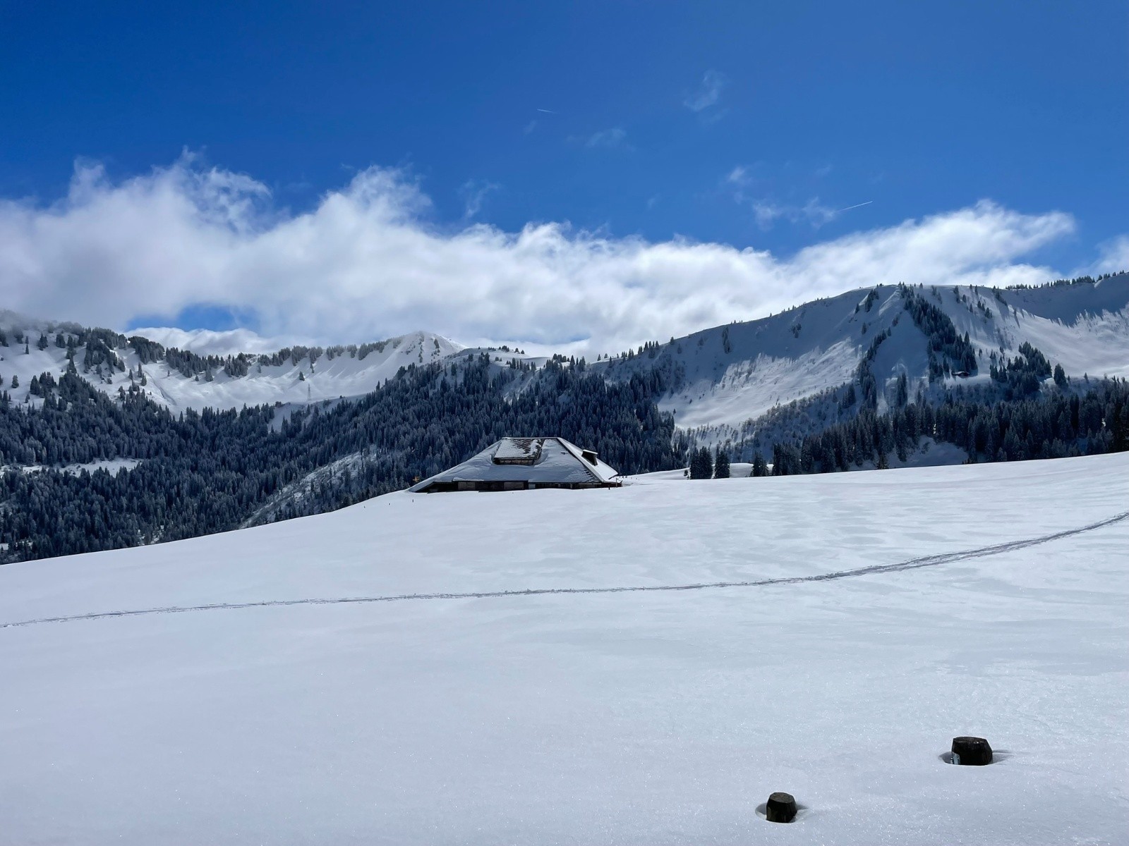 Pic-nic abrité et avec vue sur une terrasse d'un chalet