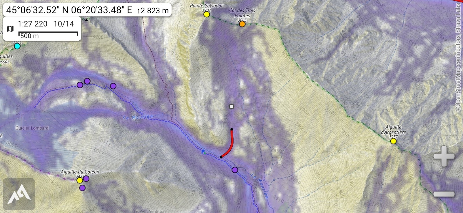 J2 Attention au passage tracé en rouge. C'est raide et plaqué avec de l'exposition, j'y suis allé en dérapant.