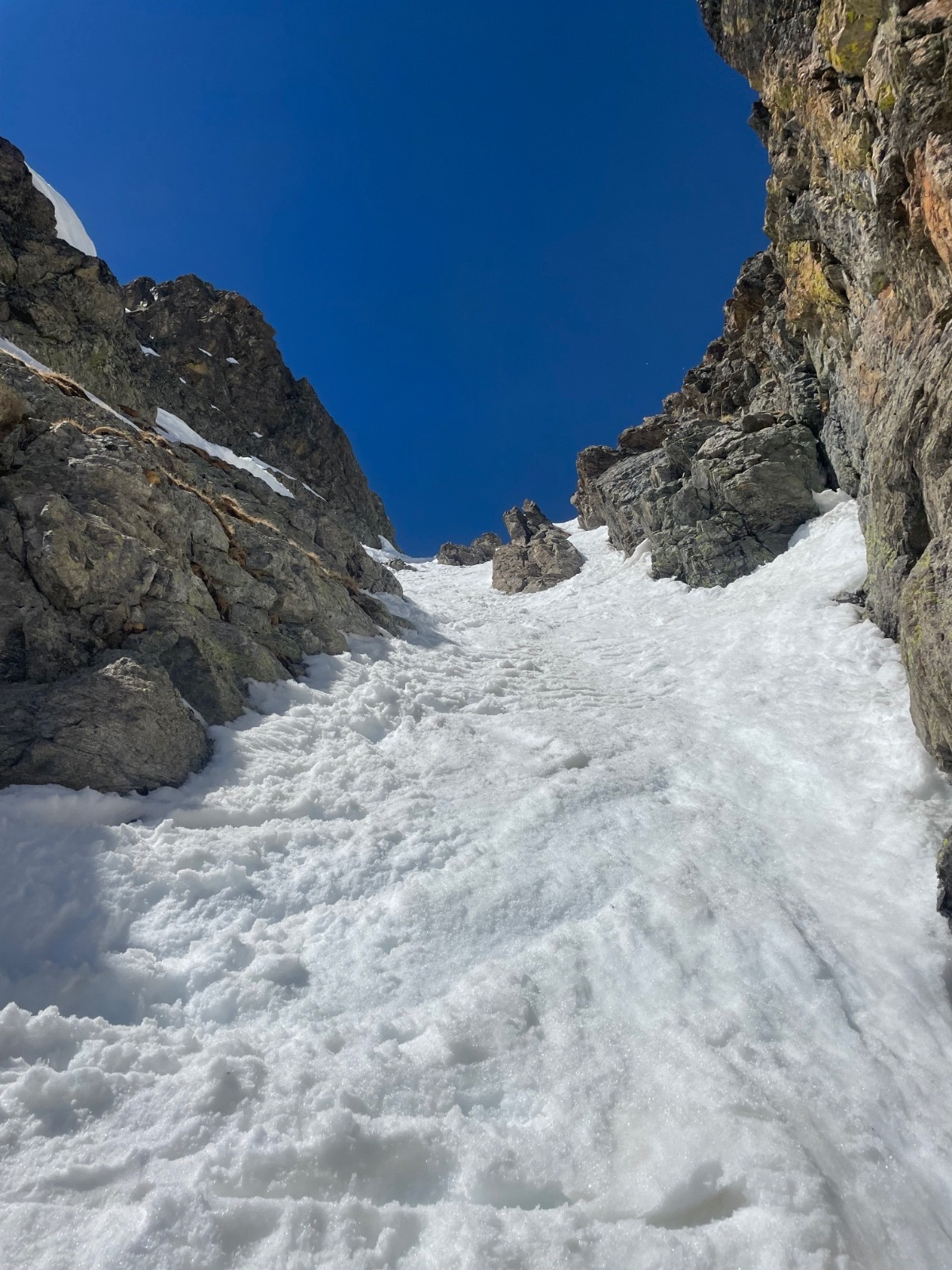 &nbsp;Remontée du couloir Est suite blocage (j’avais pas prévu la corde de rappel)
