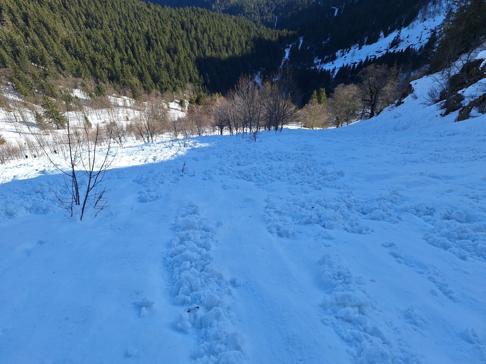la coulée vers 1750, neige lourde parti dans un couloir vers 2100m