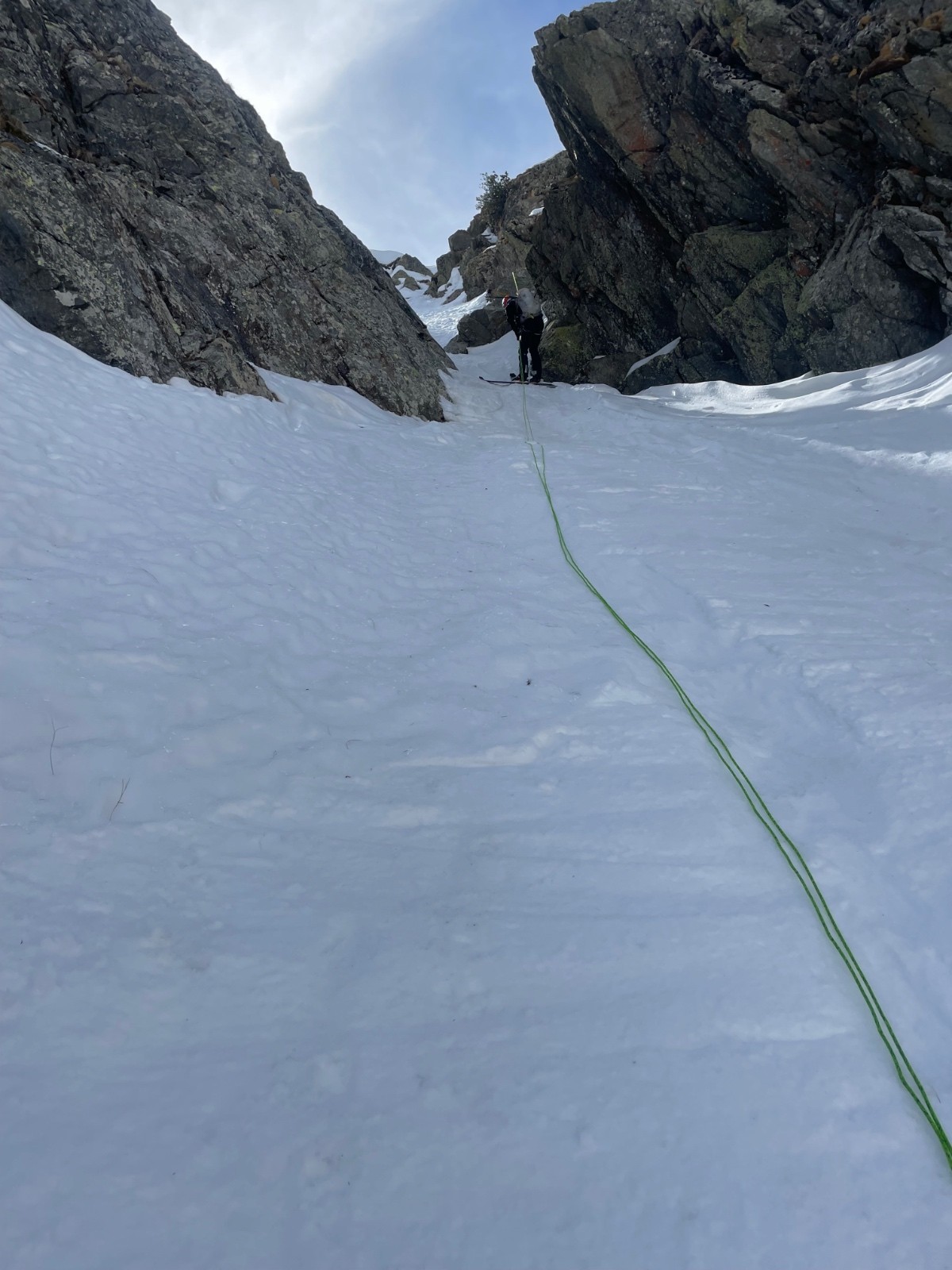 rappel avec les skis dans la dernière section avant&nbsp; la grande combe