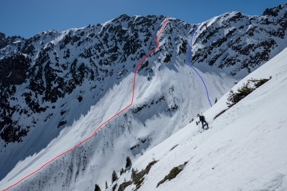 1 couloir (4.2) / 1 face (4.3) (couloir rayé d'une profonde rigole) dans le Gollachon&nbsp;