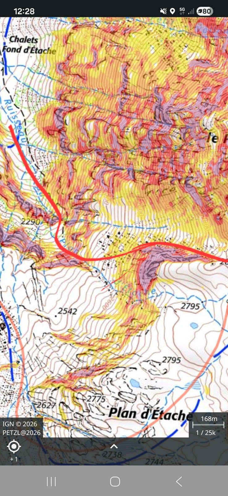 Itinéraire de la descente directe après Pas de la Coche