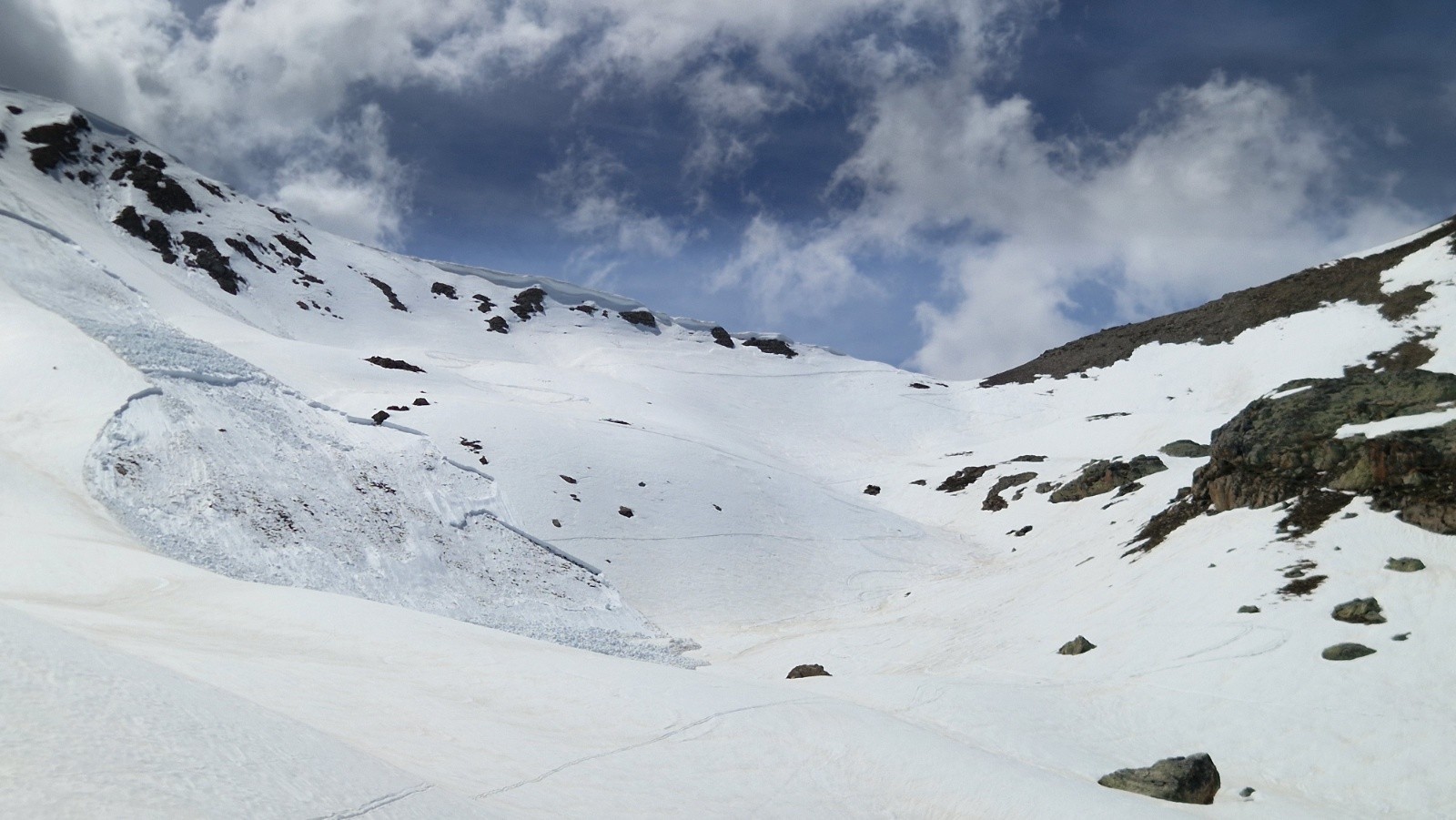 DEscente depuis le col, et la grosse coulee sous la Tetasse&nbsp;
