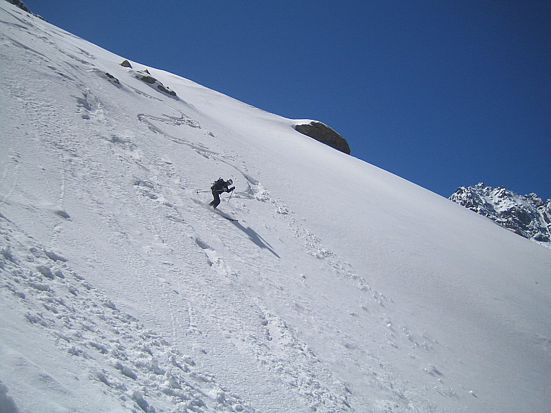 Flambeau des Ecrins : zone croutée physique avant le corridor