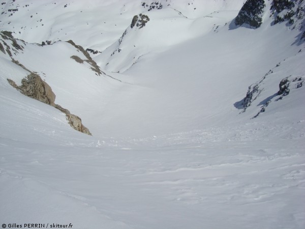glacier Ambin vu d'en haut : bascule dans la pente en S4 dans le glacier d'Ambin