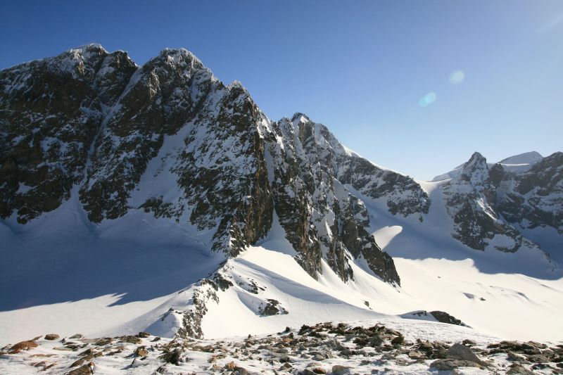 Piz Roseg à gauche : Piz Bernina puis couloir du lendemain