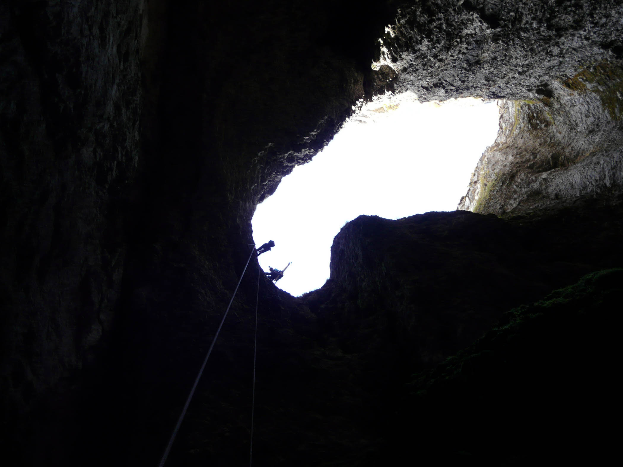 rappel : vue du relais pendant la descente