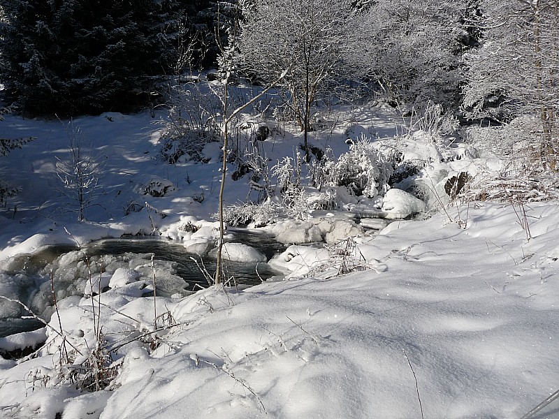 C'est beau : Petit ruisseau en partie gelé et joliement éclairé.