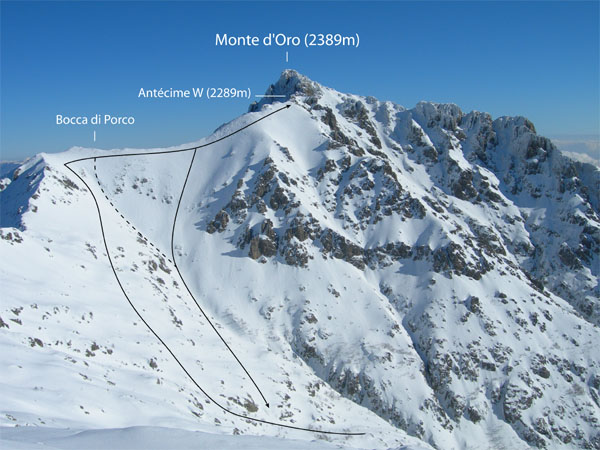 Monte d'Oro : L'itinéraire pour le Monte d'Oro (arrêt ce jour sur l'antécime W).