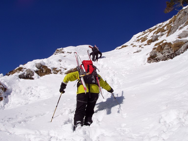 Couloir du Pas de l'Aulp : On brasse un peu, mais à ski c'est risqué (pas de sous-couche...)