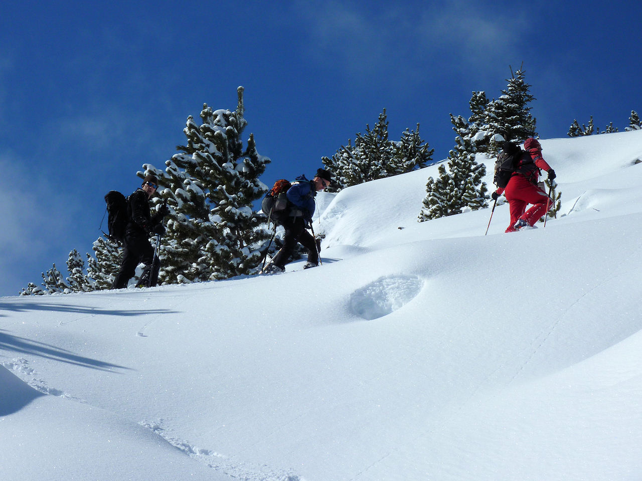 Première montée. : Après la route, dans les pentes au dessus de la cabane