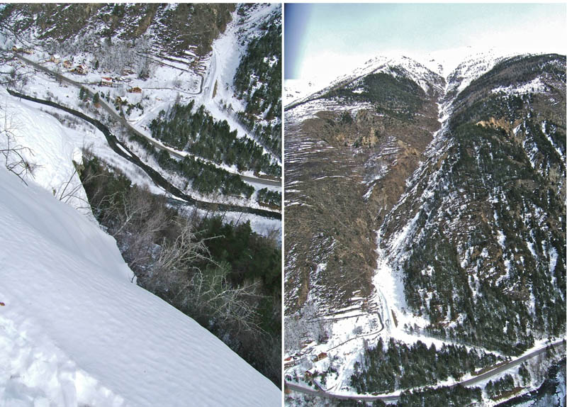Burenta : Le couloir de la grosse avalanche, de l'hiver passé, à Chalancher.