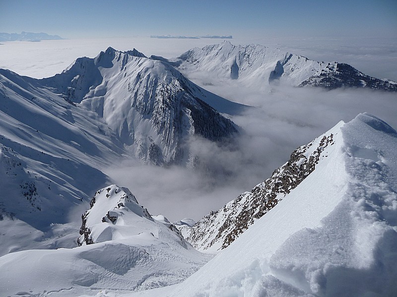 soleil : depuis le sommet du couloir ,sur l'arète