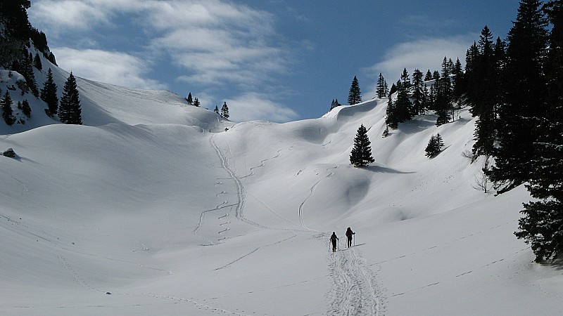 Sous Bovinant : Jolie neige avant de rejoindre le col de Bovinant où tout est bien tracé...