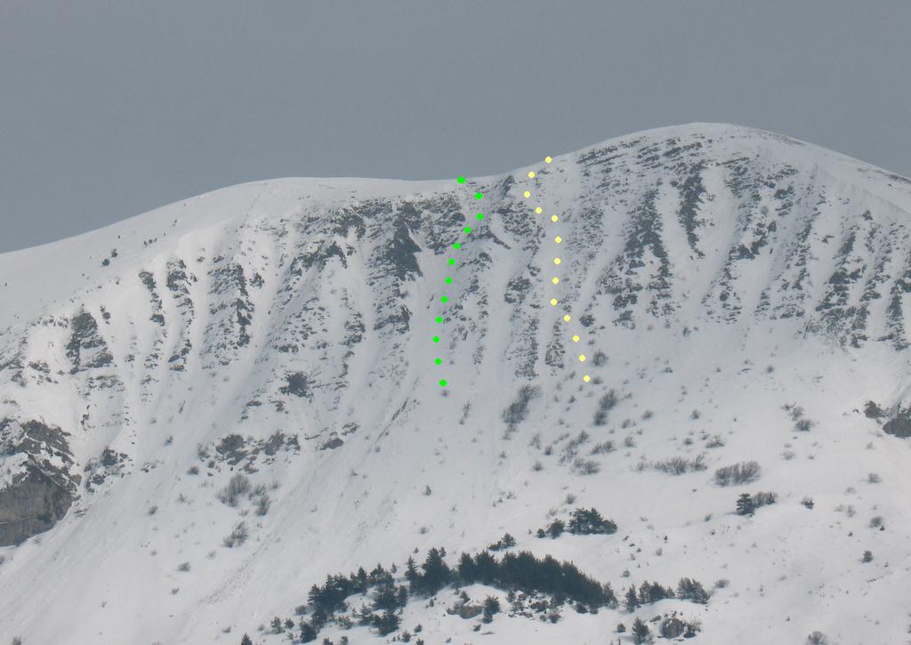 Couloirs W : Montée en vert, descente en jaune
