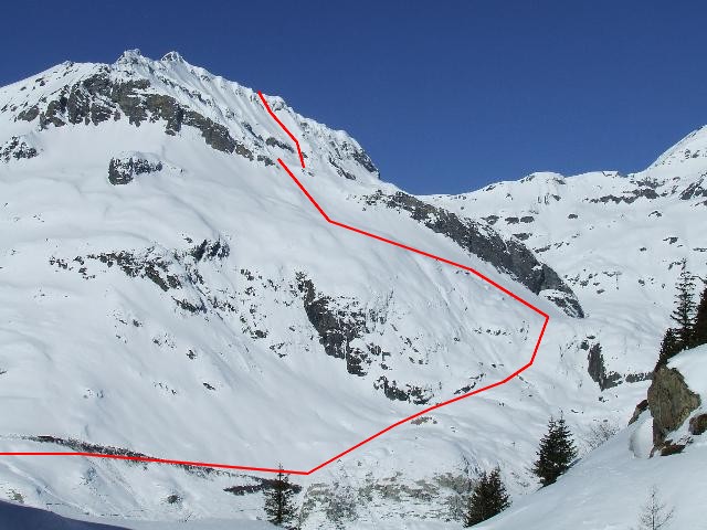 Pointe de la Finive : itinéraire suivi pour rejoindre la face