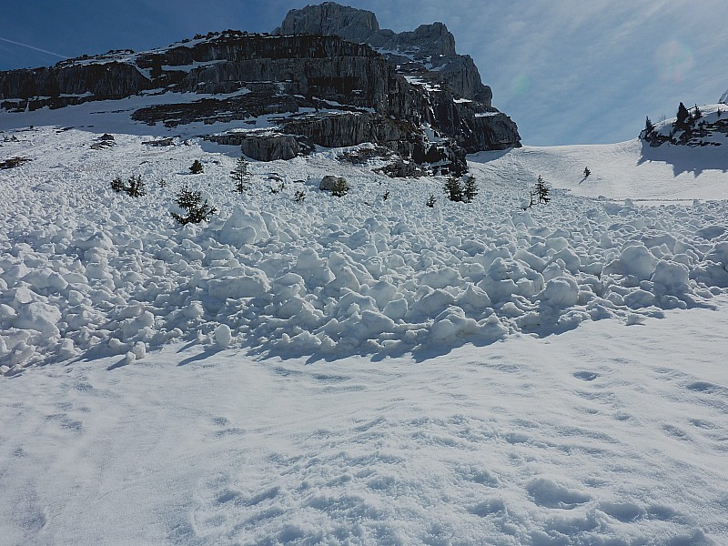 Mt Charvet face W : En venant des Confins,avant de remonter la combe du Mt Charvet, on est obligé de descendre pour passer en dessous des avalanches descendues de la Mamule