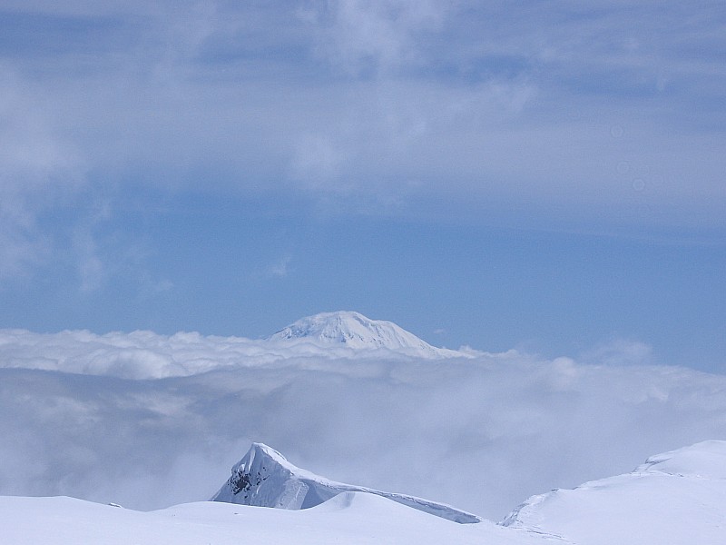 Sommet St Helens : Vue sur le Mont Adams (et sa voie normale de profil sur la droite)