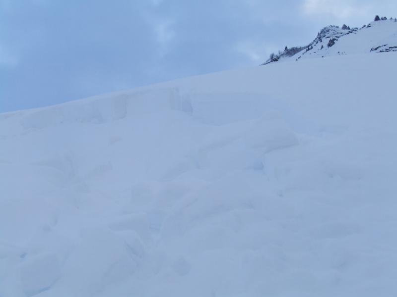 Mont Vores : une petite plaque de 60m2 environ au bord de la trace, juste sous une petite bosse, départ naturelle apparement .
