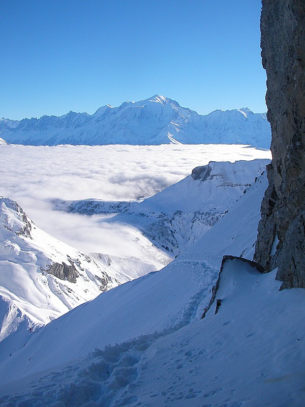 Le Mont BLANC : La sortie de l'arête d'accés au Trou de la Mouche (depuis Paccaly) et le Mont Blanc