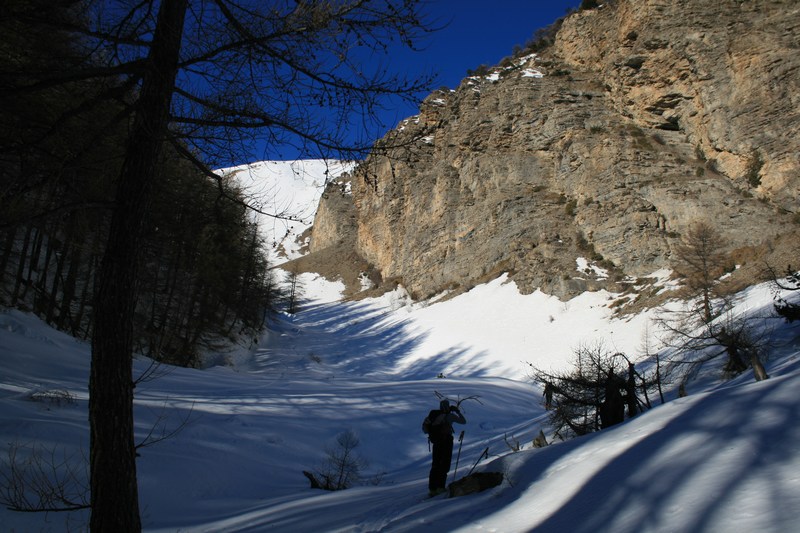 Nous sortons de la forêt : joli passage au pied des barres.