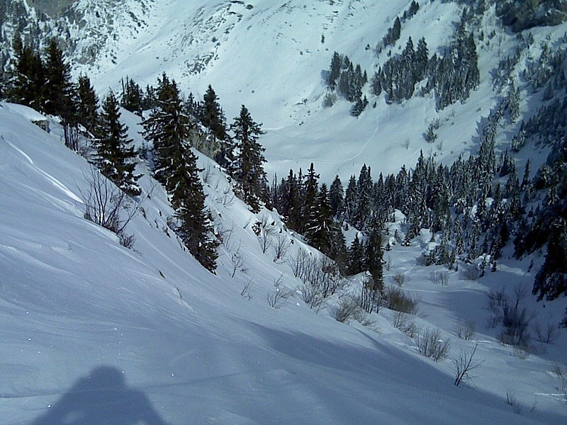 La partie basse du  couloir : Au retour avant de basculer depuis le pré final sous le sommet